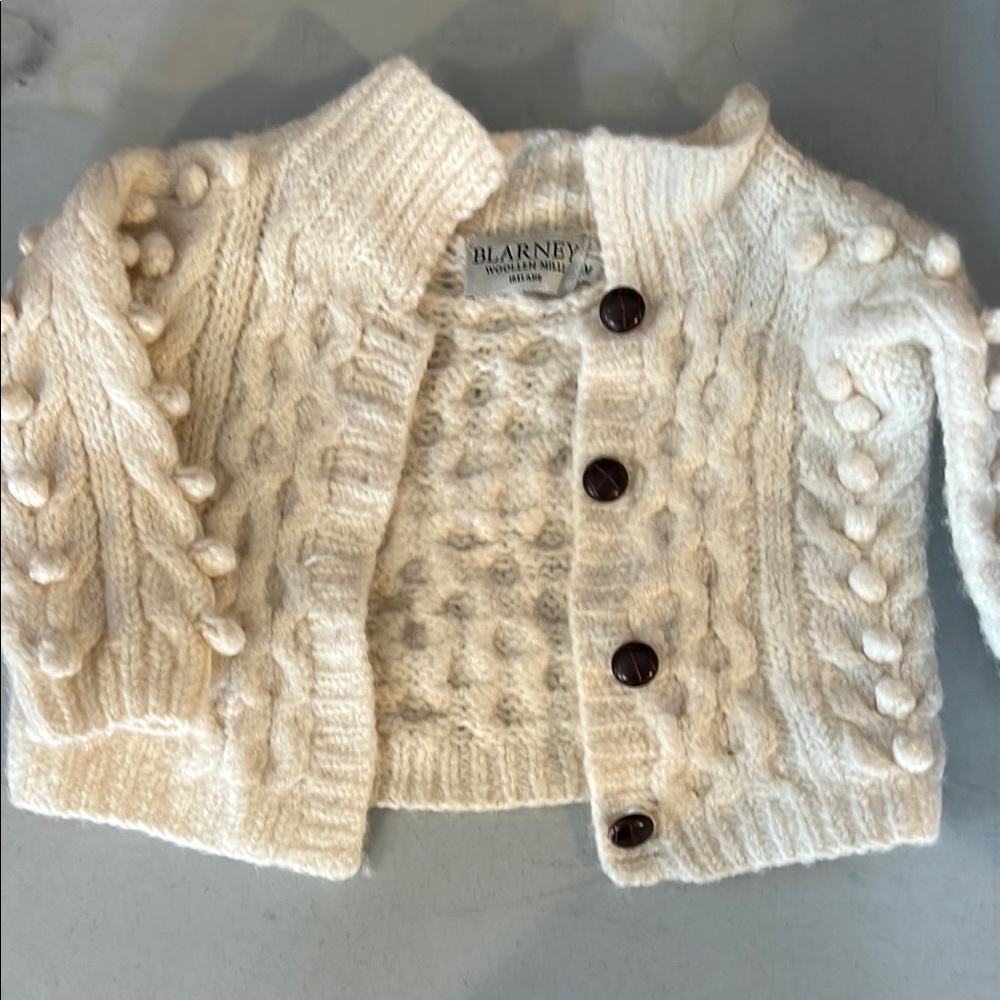 Cream Cable Knit Infant Jacket with Cozy Folded Collar
